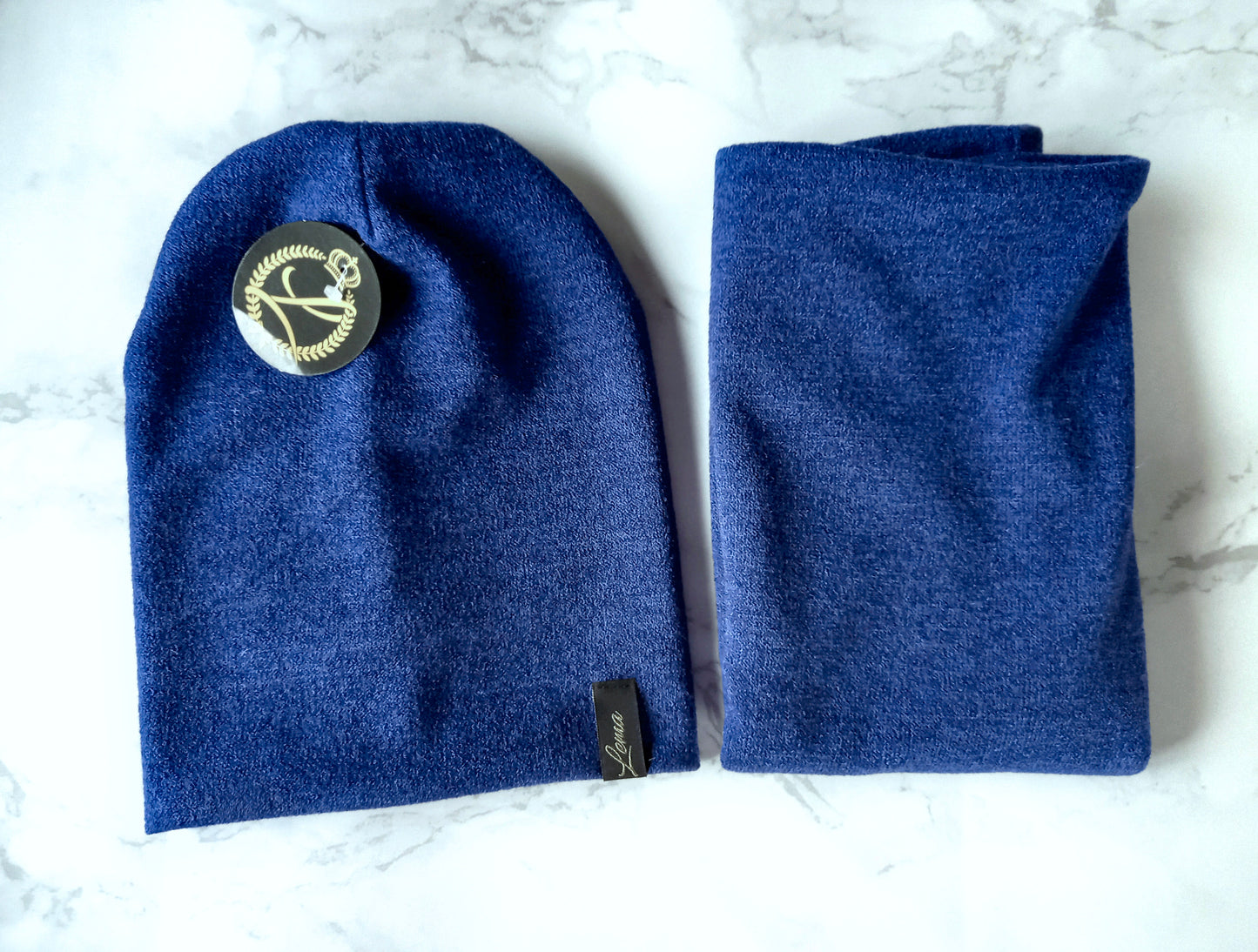 Sinine mütsi-salli komplekt